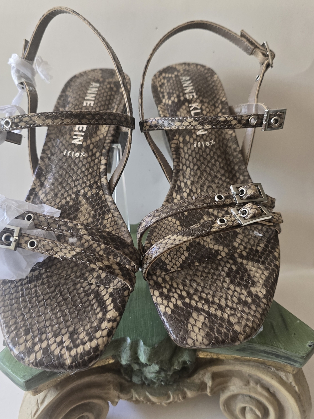 Anne Klein Brown Snake-Print Strappy Sandal